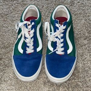 Red blue yellow and green low lace vans
